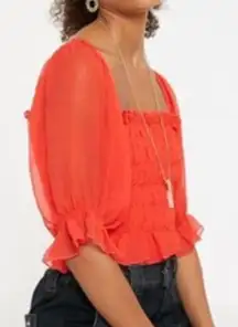 HYFVE Bright Orange Smocked Blouse