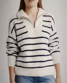 Faherty Mariner Stripe Quarter Zip Sweater Long Sleeve Winter Womens L
