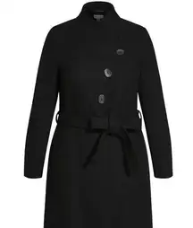 City Chic Refinity Coat Sophisticated in Black Size XXS/12 NWT