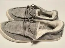 Size 7 gray slip on lace up fur lined flat sneakers shoes