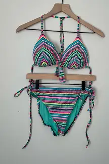 Colorful‎ Bikini Striped Full Coverage Two Piece Swimsuit