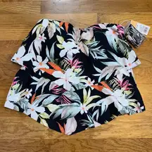 Kona Sol Womens Small 4 6 Orange Black Tropical Floral Hawaii Strapless Swim Top