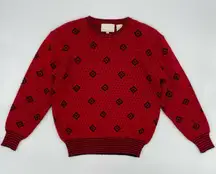 Vintage Sweater‎ Women's Red Black Diamond Pattern Funky Retro Petite Medium