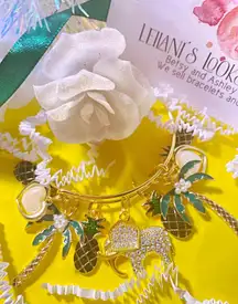 Gold palm tree charm bangle bracelet, Summer, Tropical Bangle, Coastal vibes, Palm tree bracelet