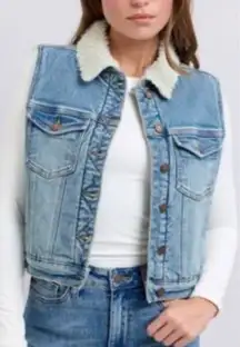 Judy Blue Shearling Lined Denim Vest small layered streetwear transitional‎