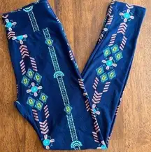 LuLaRoe NWOT  One Size Floral & Geometric Print Leggings w| Navy Blue Background