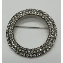 Vintage Rhinestone Brooch Triple Layer Wreath Silver Tone