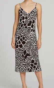 Adam Lippes White and Brown Animal Print Slip Dress
