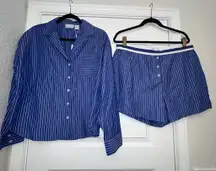 New, Caroline Constas Stripe Print Shirt and Short Sleepwear Set Size M 