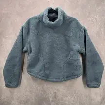 All In Motion Pullover Blue Fuzz Plush Sweater Cardigan Long Sleeve Short Medium