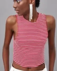 zara trafaluc Red Striped Seamless Crop Top Nautical Preppy Beach Cruise S Boho