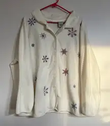 Women's White Stag Button Front Long Sleeve Embroidered Fleece Sweater Size 22W‎