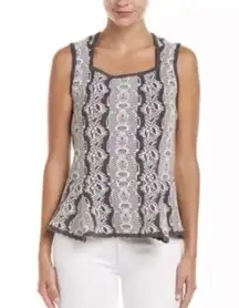 Cabi Gray Printed Knit Sweater Peplum Tank Top L #887
