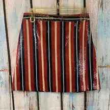 ZARA  Red, Blue & Cream Striped Sequin Mini Skirt Size S