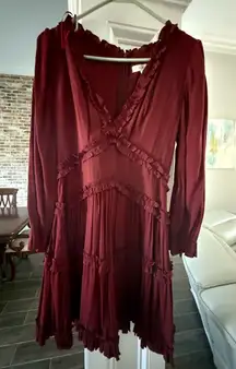 MARBLE Deep Red Long Sleeve Dress