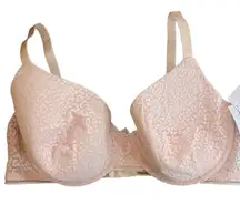 Auden NWT Demi covered lightly lined tshirt bra lace pink size 40D