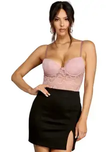 NWT Graced In Lace Bustier Bodysuit Mauve Size XS one piece corset bustier