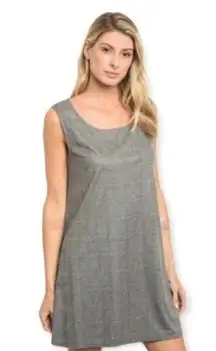 ROKOKO Trapeze Dress Sleeveless Back Cutout Large Gray with White Checks