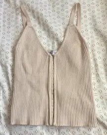 Zara Cream Corset Hook and Eye Ribbed Tank Top