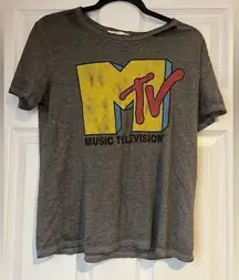 Hollister Grey Distressed Burn Out MTV‎ logo T Shirt Women’s Size Medium Grunge