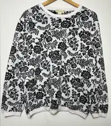 Appleseed’s Women’s Floral Cottagecore Garden Party Black White Sweater Sz M