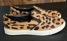 Steve Madden Ecentric Leopard‎ Pony Hair Slip On Sneaker Shoes Real Fur Womens 8