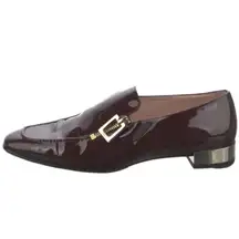 Roger Vivier Polly Burgundy and Gold Patent Leather Loafer Shoes 9