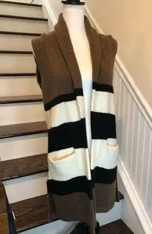 Color Block Long Thick Sleeveless Cardigan Sweater Vest Shawl Collar & Pockets