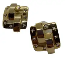 Joan River's Gold Tone/Buckle Style Pave' Star/Faceted Cut Crystal Earrings