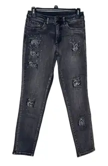Joseph Ribkoff Women's Jeans Stretch‎ Rhinestone Stud Snake Distressed Denim 2