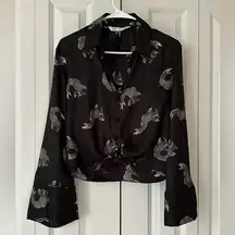 ZARA  Koi Fish Black Button Down Crop Blouse, size S