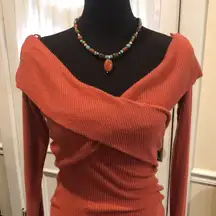 FREE PEOPLE Marley Off The Shoulder Cross Over Long Sleeve Ribbed Knit Sz Small