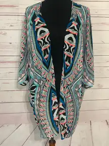 Vintage Express Sheer Geometric Swimsuit Kimono Cover-Up