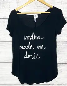 “Vodka Made Me Do It” Black Graphic Tee Women’s Size Small