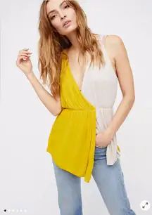 Free People Last Night Colorblock Tank‎ in Gold Boho Femme Plunging Neckline XS