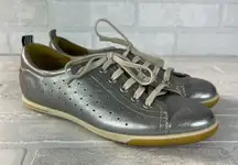 Ecco Sneakers Womens 38 Metallic Silver‎ Leather Lace Up 7 7.5
