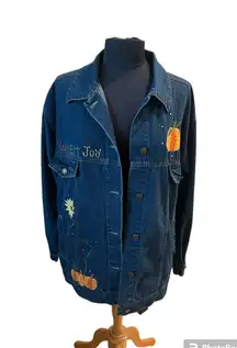 Fall Jean Jacket Coat Shacket Appliqué Embroidered Trim Sz 1X