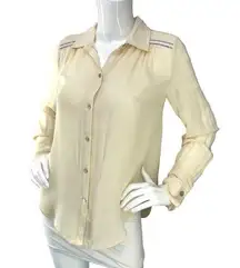 Brochu Walker Womens Size S Blouse Collared Button Down Silk Cream Top TINY FLAW