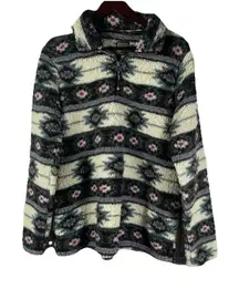 Roper Women's Sherpa Pullover Fleece Jacket L Aztec Southwestern Print Half‎ Zip