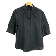 J Crew Black Blouse Eyelet Puff Sleeve Top Ruffle Collar Black Blouse Size S New