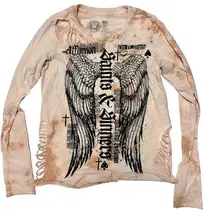 Affliction Long Sleeve Thrashed Cut Sides Slits Punk Rock Peach Small Grunge