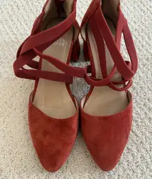 Eileen Fisher Suede Ankle Strappy Pumps Strap Heels Pointed Toe Rust‎ Size 6