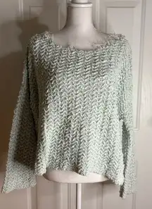 Free People Women's Oversized Frayed Knit Sweater - Light Mint Green size Medium