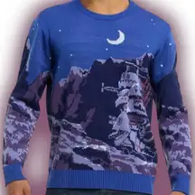 Studio Ghibli Howl's Moving Castle Night Scene Intarsia Sweater ( Unisex XL)