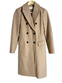 Reiss Camel Tan Wool l Double Breasted Long Coat Size 2