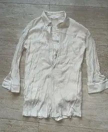 Talulah Shirt Top Womens S Cream Oversized‎ Tunic 3/4 Sleeve Button Up Lined