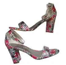 NWOT Floral Heels Ankle Strap‎ Open Toes Size 9.5