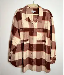 Ava & Viv Long Sleeve Flannel Plaid Rust Color Cotton Button Down Shirt Sz 3X