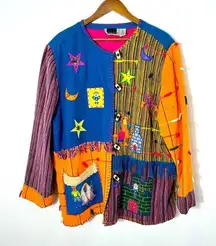 Vintage Maggie Barnes Bright‎ Embroidered Patchwork Art to Wear Coat Size 2X