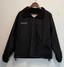 Columbia Black Full Zip Jacket Fleece Lined Cozy Collar Warm Outdoor Layer L Top